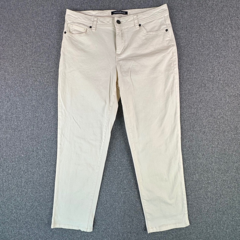 Calvin Klein Jeans Pants Womens 8 Straight Leg Cream Stretch Cotton 1951002